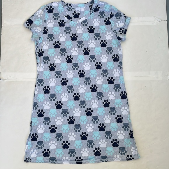 Mia & Tess Paw Print Women's Pajama Nightgown Gray and Blue Medium - Picture 7 of 9